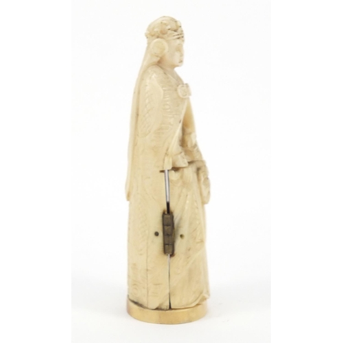 422 - 19th century French Dieppe carved ivory tryptych figure, 8.5cm high