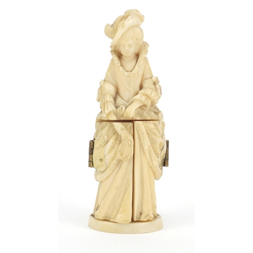 421 - 19th century French Dieppe carved ivory tryptych figure, 9cm high