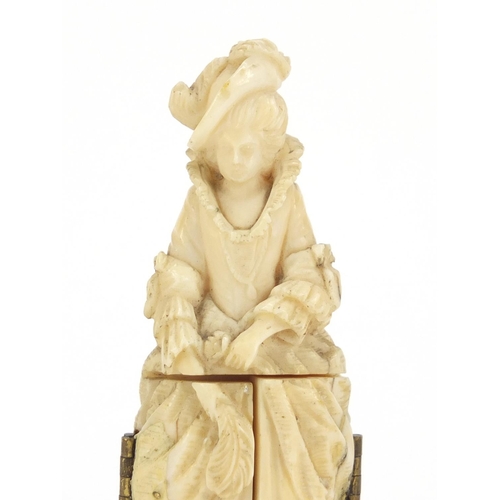 421 - 19th century French Dieppe carved ivory tryptych figure, 9cm high