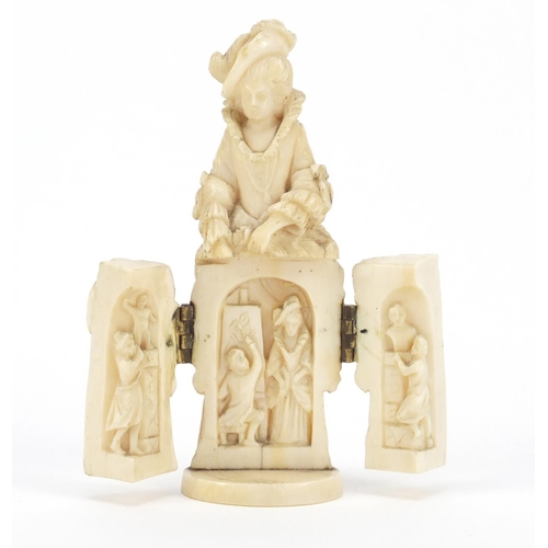 421 - 19th century French Dieppe carved ivory tryptych figure, 9cm high