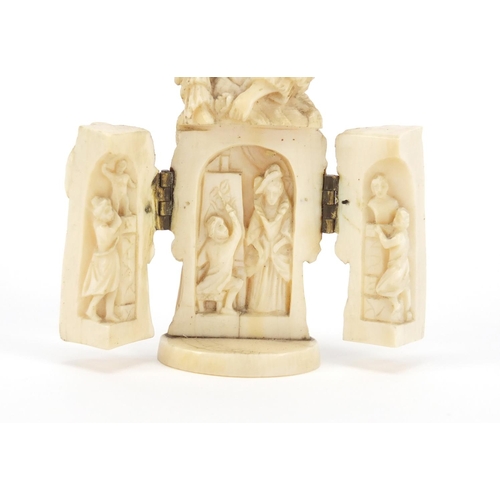 421 - 19th century French Dieppe carved ivory tryptych figure, 9cm high