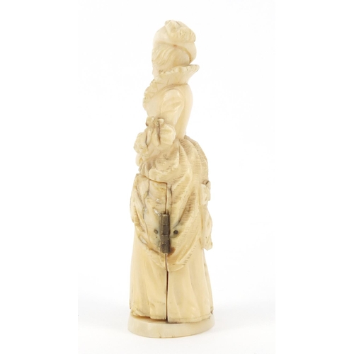 421 - 19th century French Dieppe carved ivory tryptych figure, 9cm high