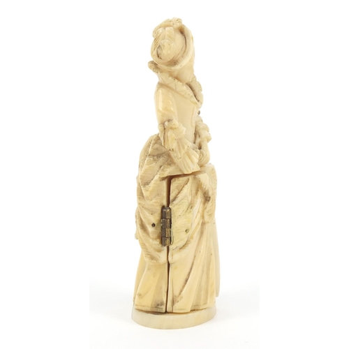 421 - 19th century French Dieppe carved ivory tryptych figure, 9cm high