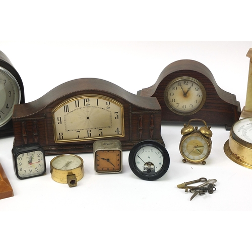 1881 - Collection of antique and later clocks and barometers including Smiths Enfield, onyx and brass cased... 