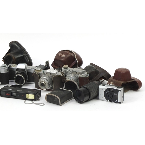 1882 - Group of vintage cameras including Voiglander Bessamatic, Koroll 24S, Canon AE-1 and Kowa H