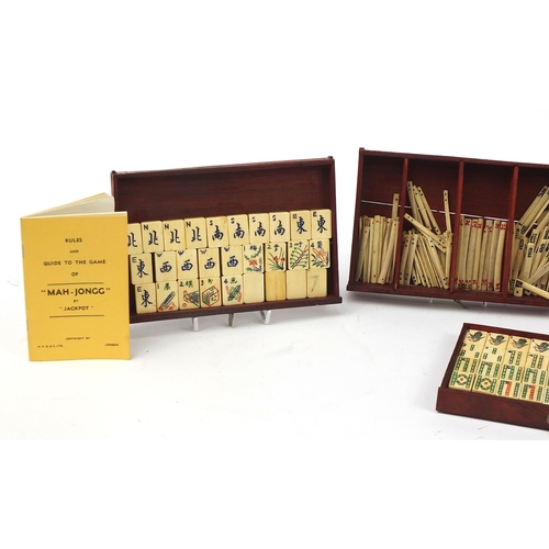 1952 - Chinese Mah-jong no 4 set housed in a five drawer box with brass handles and mounts, 16.5cm H x 24cm... 