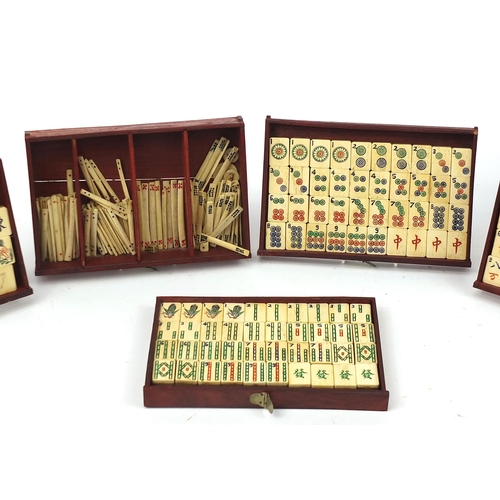 1952 - Chinese Mah-jong no 4 set housed in a five drawer box with brass handles and mounts, 16.5cm H x 24cm... 