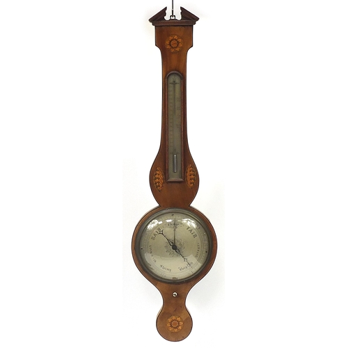 428 - Georgian inlaid mahogany banjo barometer, 98cm high