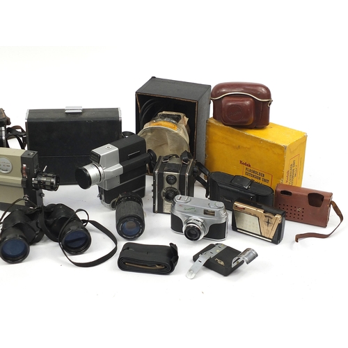 1902 - Vintage cameras and binoculars including Kodak Flasholder extension unit and Miranda 10 x 50