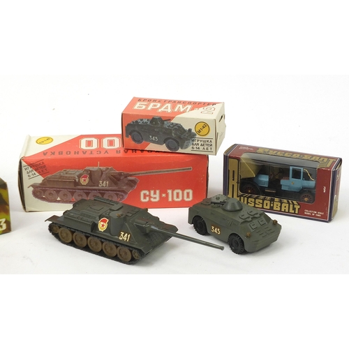 1924 - Russian military diecast vehicles with boxes including CY-100 tank and JAK-3 aeroplane