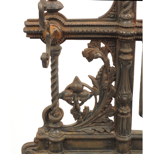 762 - Victorian Coalbrookdale cast iron hall stand with marble top and mirrored back, 190cm H x 80cm W x 3... 