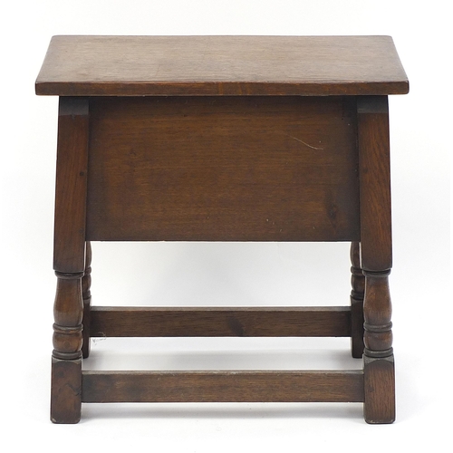 697 - Carved oak work table with hinged lid, 50cm H x 51cm W x 31cm D