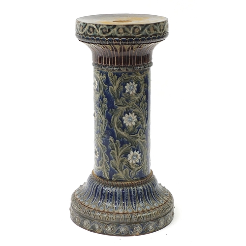 172 - Large Art Nouveau Doulton Lambeth jardiniere stand hand painted and incised with flowers, 75.5cm hig... 