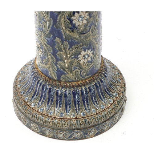 172 - Large Art Nouveau Doulton Lambeth jardiniere stand hand painted and incised with flowers, 75.5cm hig... 