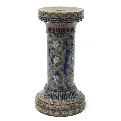 172 - Large Art Nouveau Doulton Lambeth jardiniere stand hand painted and incised with flowers, 75.5cm hig... 