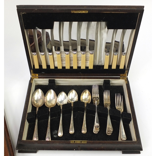 1908 - Four cutlery canteens with a selection of silver plated cutlery including one Art Deco