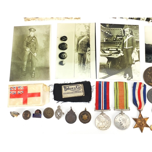 1872 - British Militaria including World War II medal, buttons and medallions