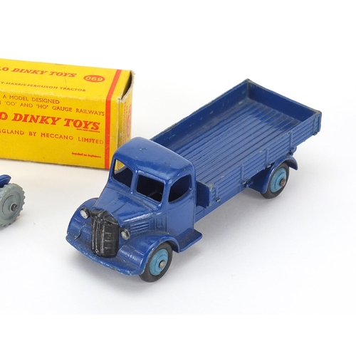 1934 - Dinky diecast vehicles comprising Morris Pick-up 065 with box, two Massey-Harris-Fergusson tractors ... 