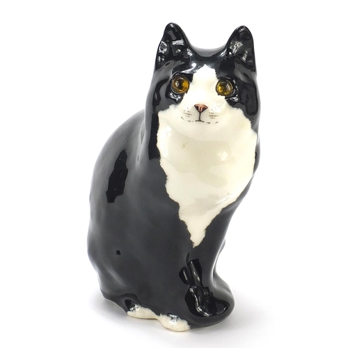 789 - Winstanley pottery seated cat with glass eyes, 29.5cm high