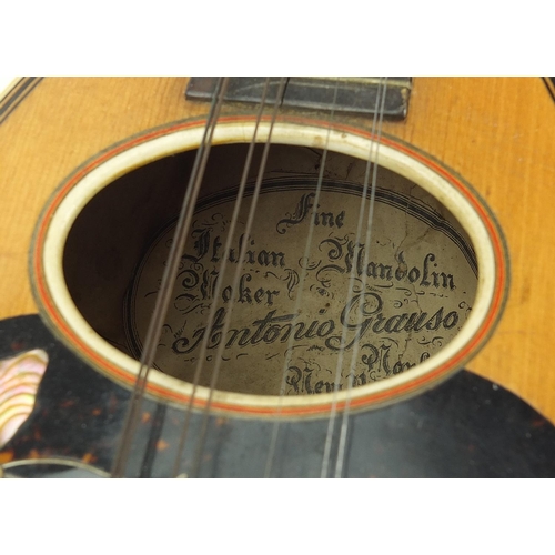 1986 - Rosewood mandolin with mother of pearl and tortoiseshell inlay, bearing a Antonio Grauso label to th... 