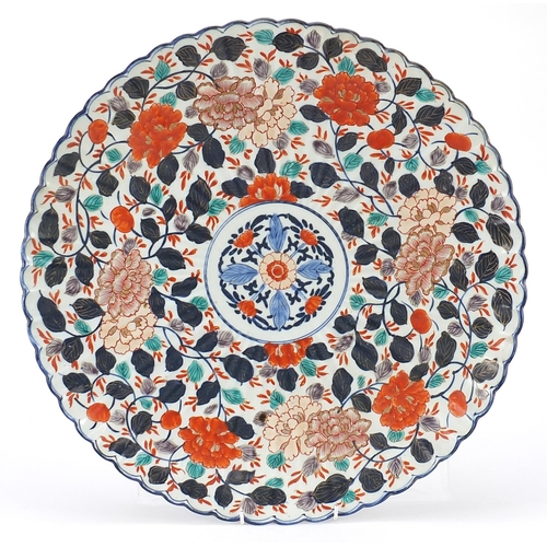 295 - Japanese Imari porcelain charger hand painted with flowers, 47.5cm in diameter