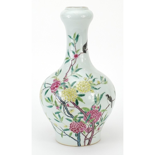 562 - Chinese porcelain garlic head vase hand painted in the famille rose palette with birds amongst flowe... 