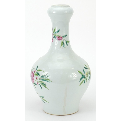 562 - Chinese porcelain garlic head vase hand painted in the famille rose palette with birds amongst flowe... 
