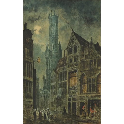 430 - Street scene with figures before a cathedral, continental watercolour, mounted, framed and glazed, 2... 