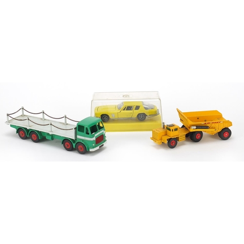 1937 - Three vintage diecast collector's vehicles comprising Dinky Super Toys Leyland octopus, Jensen FF an... 