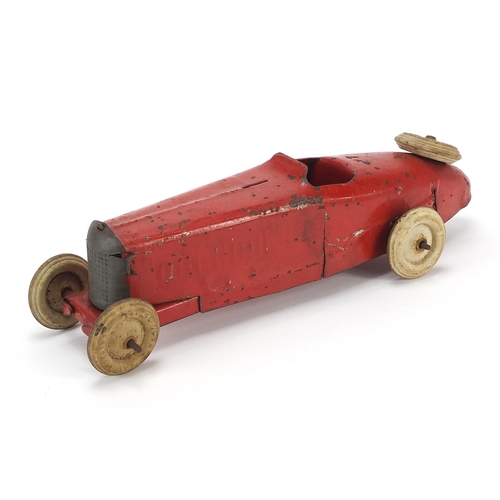 1929 - Vintage Tri-ang tinplate racing car, 26cm in length