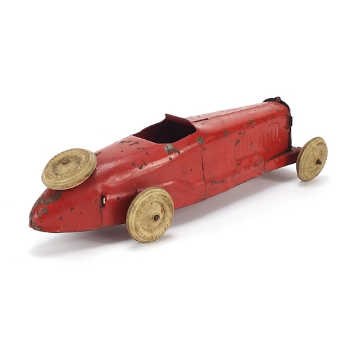 1929 - Vintage Tri-ang tinplate racing car, 26cm in length