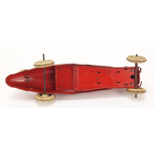 1929 - Vintage Tri-ang tinplate racing car, 26cm in length