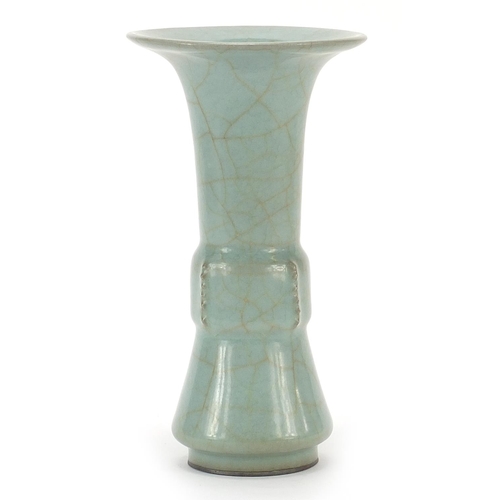 561 - Chinese porcelain Gu beaker vase having a celadon crackle glaze, 23cm high