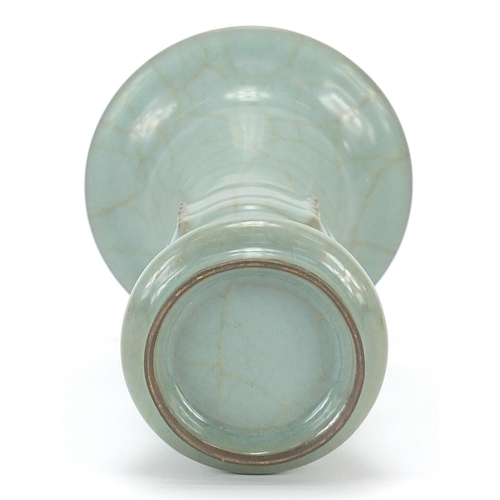 561 - Chinese porcelain Gu beaker vase having a celadon crackle glaze, 23cm high
