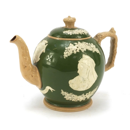 136 - Victorian Copeland diamond jubilee teapot retailed by T Goode & Co, 16.5cm high