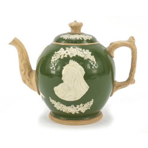 136 - Victorian Copeland diamond jubilee teapot retailed by T Goode & Co, 16.5cm high