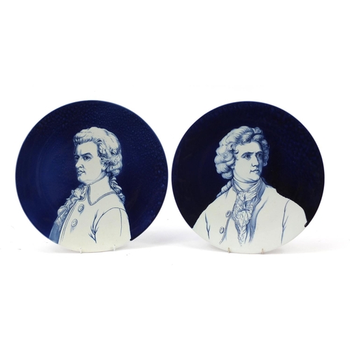 271 - Pair of Villeroy & Boch pottery wall chargers hand painted with busts of Mozart and Goethe, 35cm wid... 