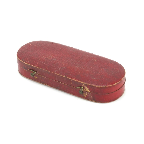 425 - Georgian red leather box with brass mounts, 15.5cm wide