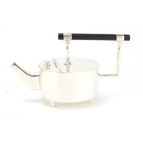 96 - Modernist silver plated teapot with ebonised handle in the style of Christopher Dresser, 22.5cm in l... 