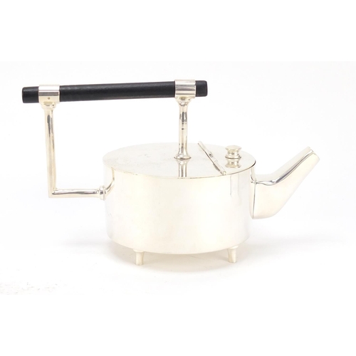 96 - Modernist silver plated teapot with ebonised handle in the style of Christopher Dresser, 22.5cm in l... 