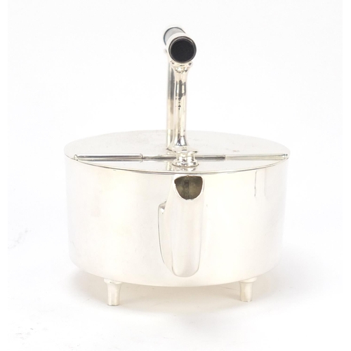 96 - Modernist silver plated teapot with ebonised handle in the style of Christopher Dresser, 22.5cm in l... 