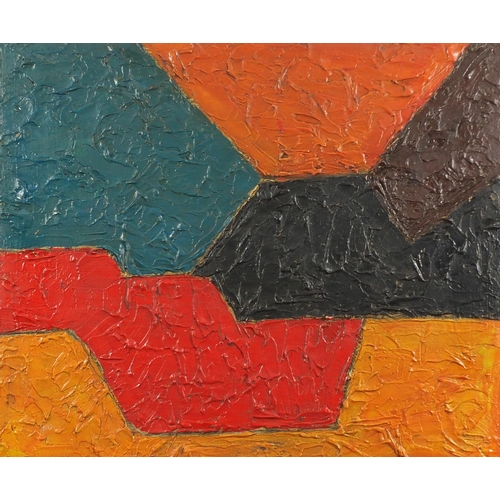 321 - Abstract composition of geometric shapes, Russian School, impasto oil onto canvas, bearing a signatu... 