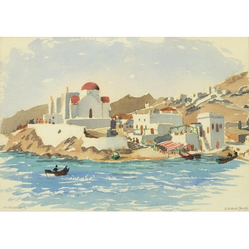 674 - ** WITHDRAWN ** Attributed to Sydney Arrobus - Mykonos, Greek school watercolour, label verso, signe... 