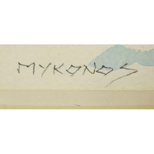 674 - ** WITHDRAWN ** Attributed to Sydney Arrobus - Mykonos, Greek school watercolour, label verso, signe... 