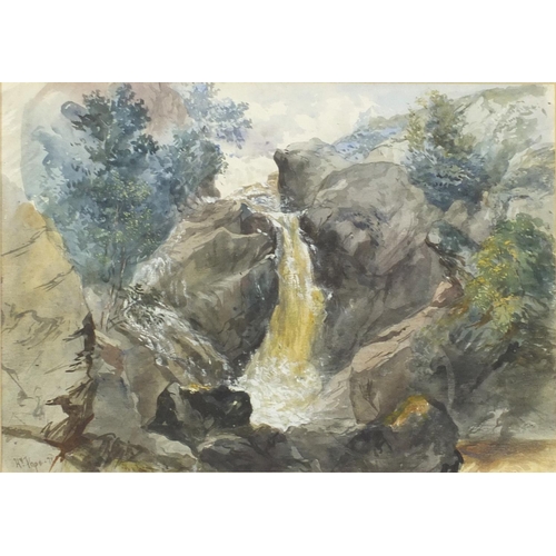 302 - Henry Martin Pope - Torrent Falls, near Dolgellau North Wales, heightened watercolour, details verso... 