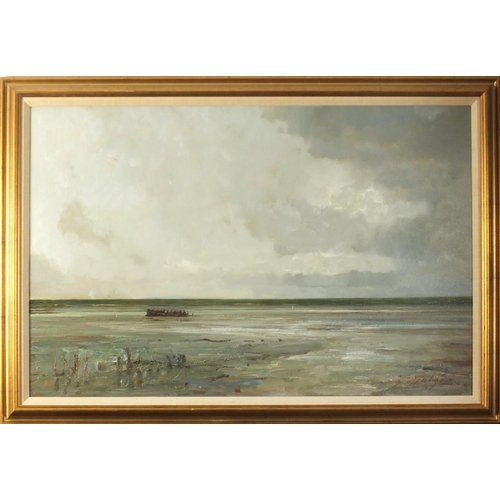 207 - The lonely beach, Middleton, oil on canvas, bearing an indistinct signature and inscription verso, m... 