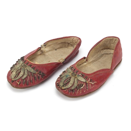 451 - Pair of Turkish Ottoman leather child's shoes with silk embroidery