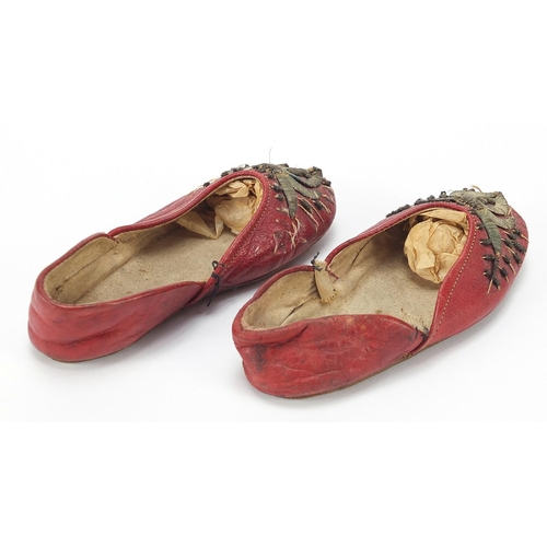 451 - Pair of Turkish Ottoman leather child's shoes with silk embroidery