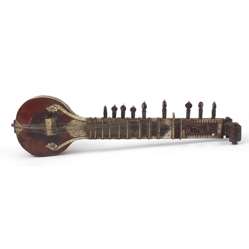 1911 - Indian wooden sitar with bone inlay, 60cm in length