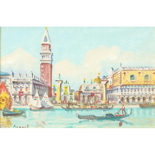 457 - Venetian landscape with gondolas, oil/acrylic on canvas, indistinctly signed, inscribed verso A Mari... 